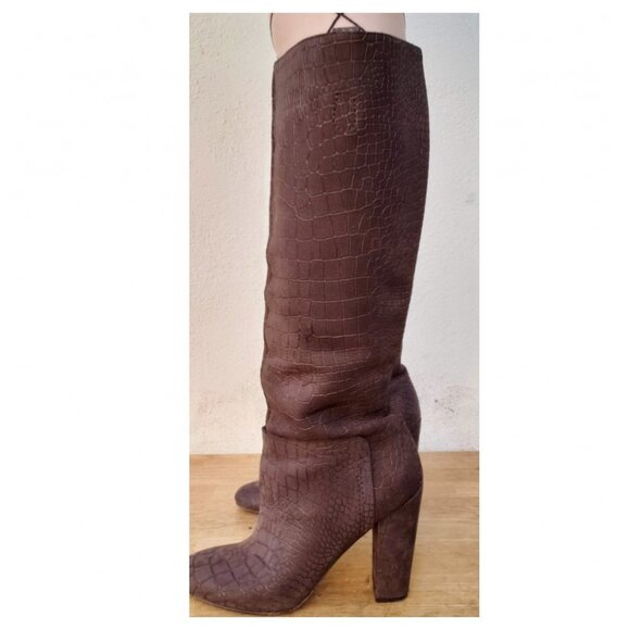 Sigerson Morrison Brown Gavin Croc Embossed Boots - Picture 7 of 10